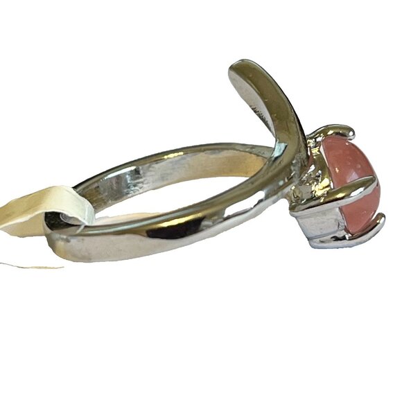 Vintage Pink Quartz Stone Ring Size 8 Silver Plated Round Wrap Geometric Modern - Picture 4 of 7